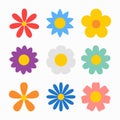 Flower set. Spring colorful flowers collection. Daisy chamomile, daffodil, sun flower, chrysanthemum, gerbera. Growing concept. Royalty Free Stock Photo