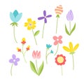 Flower set. Spring summer flowers. Colorful floral. Flat, cartoon, isolated Royalty Free Stock Photo