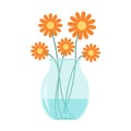 Flower set in vase . Glass vases with blue water. Cute colorful icon collection. Orange daisy flowers. Ceramic Pottery Glass Royalty Free Stock Photo