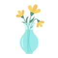 Flower set in vase . Glass vases with blue water. Cute colorful icon collection. Yellow daisy flowers. Green leaves. Ceramic Royalty Free Stock Photo