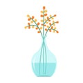 Flower set in vase. Yellow orange flowers. Glass vases with blue water. Cute colorful icon collection. Green leaves. Ceramic Royalty Free Stock Photo