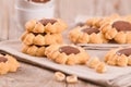 Flower shaped chocolate biscuits. Royalty Free Stock Photo