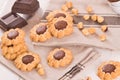 Flower shaped chocolate biscuits. Royalty Free Stock Photo