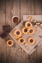 Flower shaped chocolate biscuits. Royalty Free Stock Photo