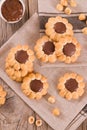 Flower shaped chocolate biscuits. Royalty Free Stock Photo