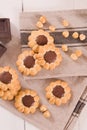 Flower shaped chocolate biscuits. Royalty Free Stock Photo
