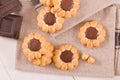 Flower shaped chocolate biscuits. Royalty Free Stock Photo