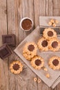 Flower shaped chocolate biscuits. Royalty Free Stock Photo