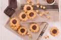 Flower shaped chocolate biscuits. Royalty Free Stock Photo