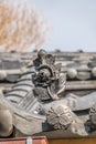 Flower-Shaped Tomebutagawara (Cover Tile) roof ridge of Hiruko Jinja or Ebisu Jinja shinto shrine. Royalty Free Stock Photo