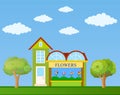 Flower shop building front view on nature background Royalty Free Stock Photo