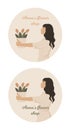 Flower shop business logo, profile woman face portarait with flowers bouquet in her hands, vector certoon character