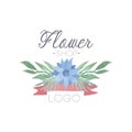 Flower shop colorful logo, label or badge in vintage style for floral boutique, wedding service, florist vector Royalty Free Stock Photo
