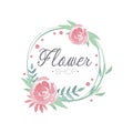 Flower shop colorful logo, label in vintage style for floral boutique, wedding service, florist vector Illustration Royalty Free Stock Photo