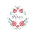 Flower shop colorful logo template, label or badge in vintage style for floral boutique, wedding service, florist vector Royalty Free Stock Photo