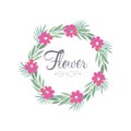 Flower shop colorful logo template with wreath, label or badge in vintage style for floral boutique, wedding service Royalty Free Stock Photo