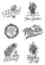 Flower shop emblems and logo. Vintage bouquet. Gardening signs and retro label. Hand drawn badges. Floral templates.