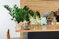 Flower shop interior detail, small business of floral design studio Royalty Free Stock Photo