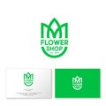 Flower shop logo. Business card. Tulip with letters like heraldic shield. The emblem for the garden shop.