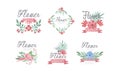 Flower Shop Logo Templates Set, Florist Badges, Emblems, Logotypes in Pastel Colors Vector Illustration Royalty Free Stock Photo