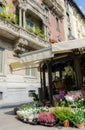Flower shop in Milan, Lombardy, Italy. Also flowers on the balcon