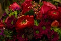 Flower shop prepared flower bloom, florist work with ranunculs, red