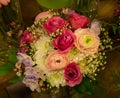 Flower shop prepared flower bloom, florist work wirth ranunculus