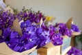 Flower shop with purple vanda orchid in the bouquet ready for sale at the floral stand for florist and flower arranging usage