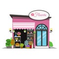 Flower shop. Shop icon in flat style design. Flower kiosk vector illustration. Royalty Free Stock Photo