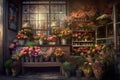 Flower shop stall inside room. Generate Ai