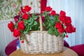 Flower Shop. Valentines Day . red artificial flowers are in the basket.Red roses Artificial Flowers selling in a basket Royalty Free Stock Photo