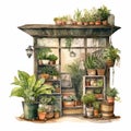 Flower shop in a watercolor style, on a white background, Generative AI Royalty Free Stock Photo