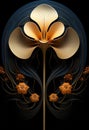 A flower is shown in a black and gold design, AI