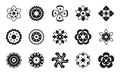 Flower silhouette icons, black sunflower daisy. Spring monochrome dahlia, rose and chamomile, outline easter blossom