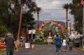 Flower and skeleton arch entrance to Dia de los Muertos