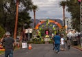 Flower and skeleton arch entrance to Dia de los Muertos