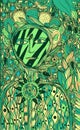 Flower spirit - fantasy ink graphic art. Green cartoon surreal artwork with fantastic creature. Vector illustration