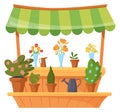 Flower stand cartoon front facade. Floral kiosk