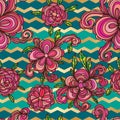 Flower style swirl Chevron seamless pattern