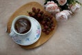 Flower tea cup somo grapes and peonies Royalty Free Stock Photo