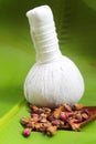 Flower tea rose buds on banana leaves Royalty Free Stock Photo