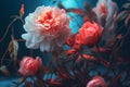 flora blossom neon flower design peony colours bright nature bloom. Generative AI.