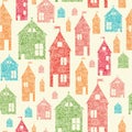 Flower town houses seamless pattern background