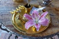 Flower on tray in the Hare Krishna temple Royalty Free Stock Photo