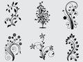 Flower And Tree Black On White Background Silhouette Vector Art illustration Design Royalty Free Stock Photo