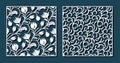Flower tulip and curl patterns for laser cutting. Universal greeting card, laser cut panel. Vector illustration. Square