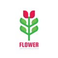 Flower tulip with green leaves - vector business logo template concept illustration in flat geometric style. Organic product icon, Royalty Free Stock Photo