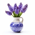 Traditional Motif Blue And White Vase With Purple Hyacinths Royalty Free Stock Photo