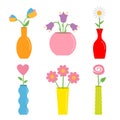 Flower in vase. Cute colorful icon set. Ceramic Pottery Glass decoration template. White background. Isolated. Flat design Royalty Free Stock Photo