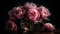 Flower vase holds bouquet of pink peonies, a symbol of romance generated by AI